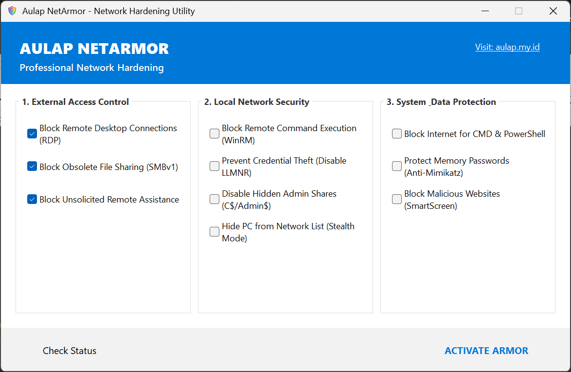 Tampilan aplikasi NetArmor