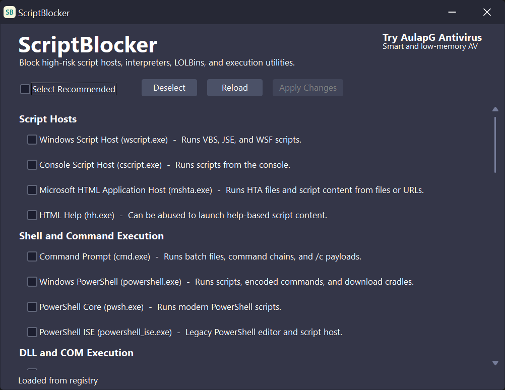 Tampilan aplikasi ScriptBlocker v3
