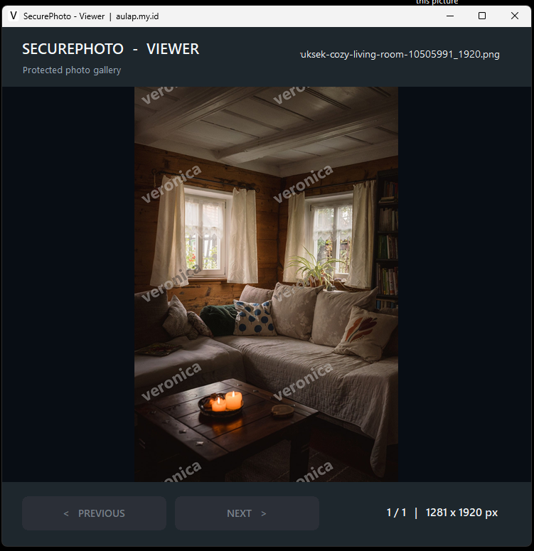 Tampilan SecurePhoto Viewer saat membuka galeri foto yang telah diproteksi