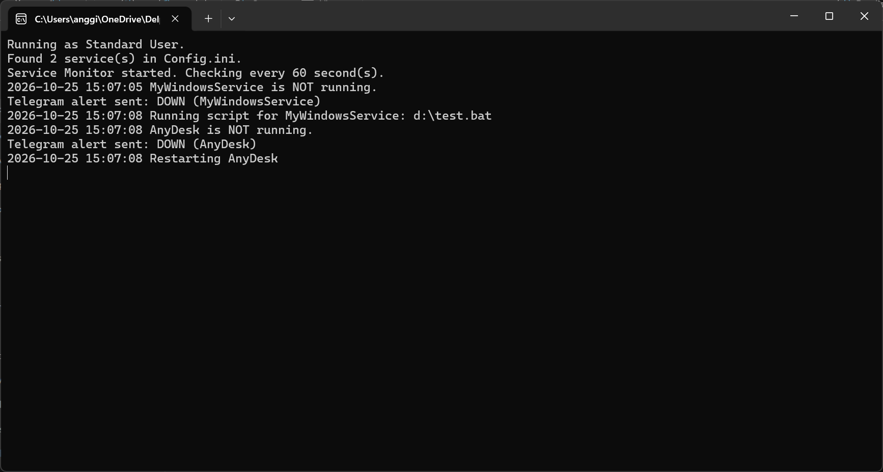 Tampilan aplikasi ServiceMonitor